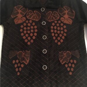 Black and Brown Button-Up Jacket with Grape Design